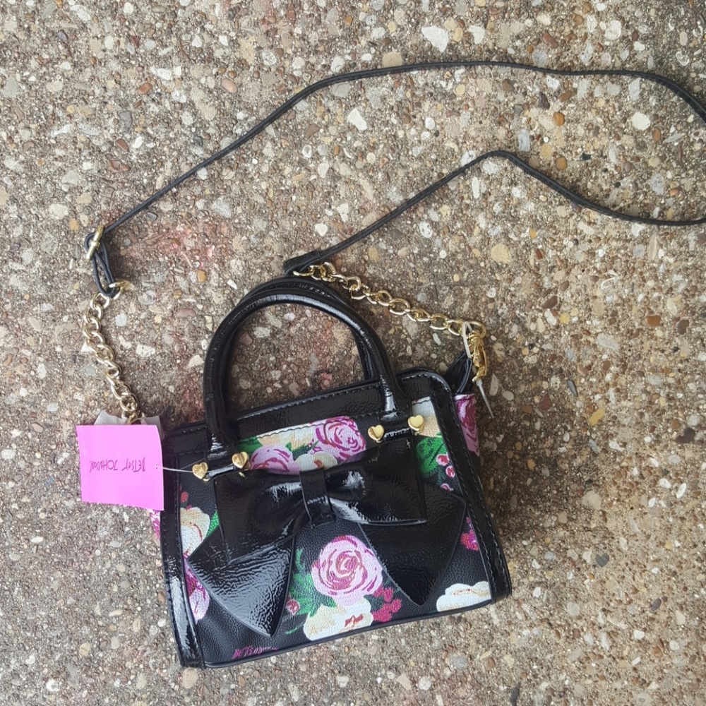 Betsey Johnson Floral Black Double Zip Crossbody
